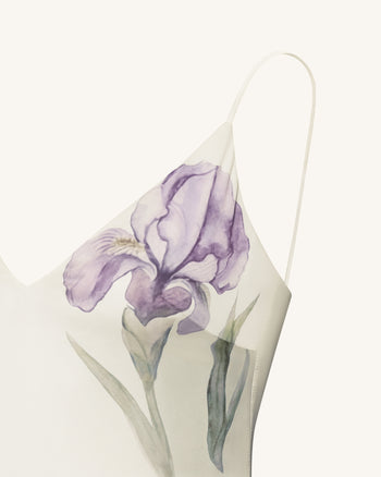 Robe-nuisette longue en satin à motif Iris - Blanc