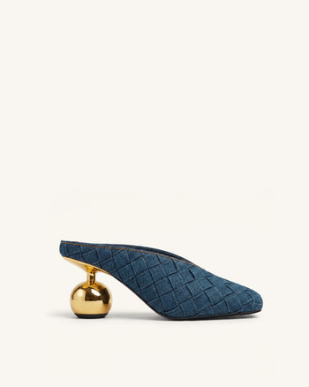 Ellie Mules à talons tressées à bout carré - Bleu denim