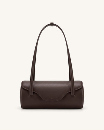 Solenne Sac à épaule forme baril - Marron foncé