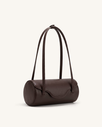 Solenne Sac à épaule forme baril - Marron foncé