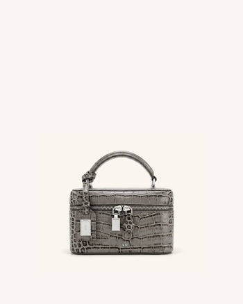 Cleo Sac à poignée supérieure forme boîte - Gris effet croco