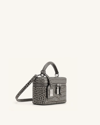 Cleo Sac à poignée supérieure forme boîte - Gris effet croco