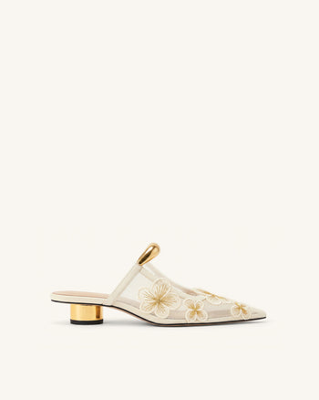 Helena Mules ajourées en mesh floral - Ivoire