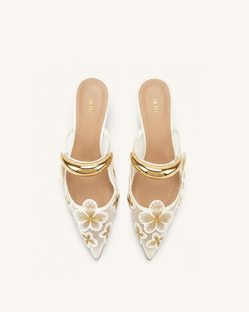 Helena Mules ajourées en mesh floral - Ivoire