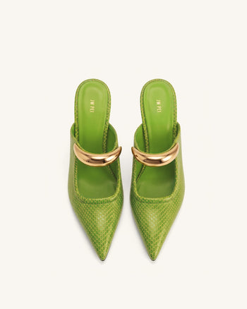 Sofia Mules à talon sphérique avec détail en métal - Vert