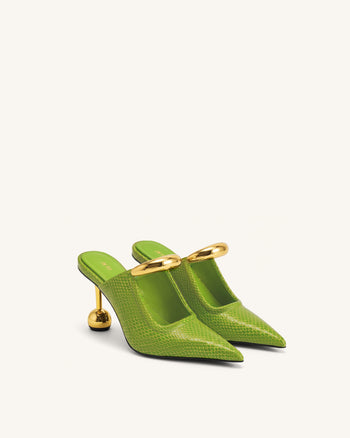 Sofia Mules à talon sphérique avec détail en métal - Vert