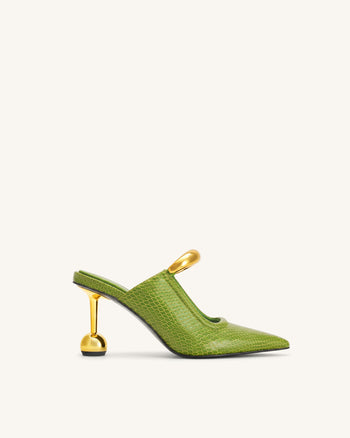 Sofia Mules à talon sphérique avec détail en métal - Vert