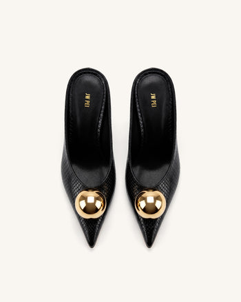 Mules à talon façon serpent Sofia - Noir