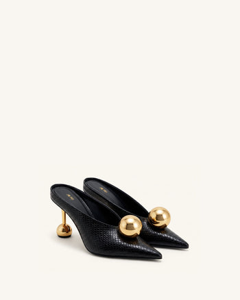Mules à talon façon serpent Sofia - Noir