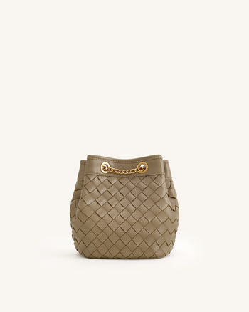 Sac seau Yara tissé à la main - Taupe