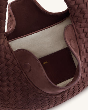 Nola Sac hobo bandoulière tressé en faux daim - Moka foncé