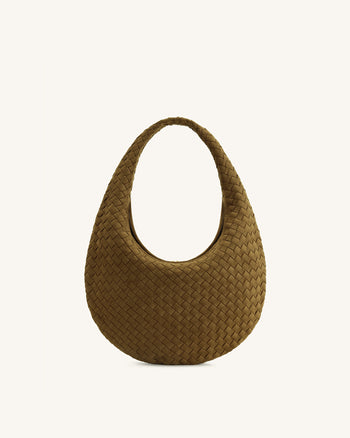 Nola Sac hobo bandoulière tressé en faux daim - Vert olive