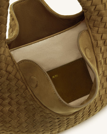 Nola Sac hobo bandoulière tressé en faux daim - Vert olive