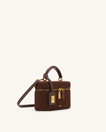 Cleo Sac boîte à poignée supérieure en faux daim - Marron chocolat
