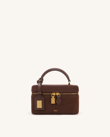 Cleo Sac boîte à poignée supérieure en faux daim - Marron chocolat