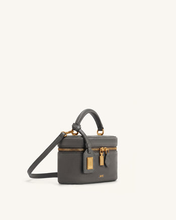 Cleo Sac à poignée supérieure forme boîte en faux daim - Gris foncé