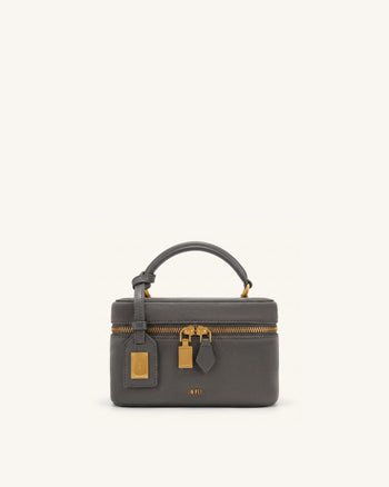Cleo Sac à poignée supérieure forme boîte en faux daim - Gris foncé