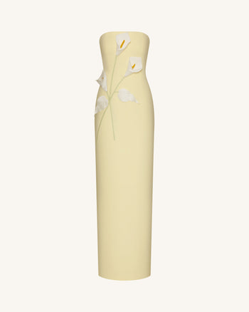 Robe bustier à appliqués floraux - Jaune