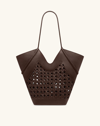 Sac fourre-tout à empiècement tissé Maribel - Marron foncé