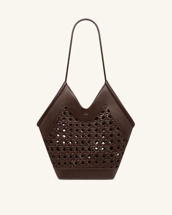 Sac fourre-tout à empiècement tissé Maribel - Marron foncé