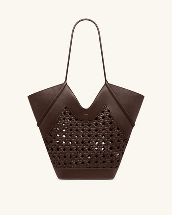 Sac fourre-tout à empiècement tissé Maribel - Marron foncé