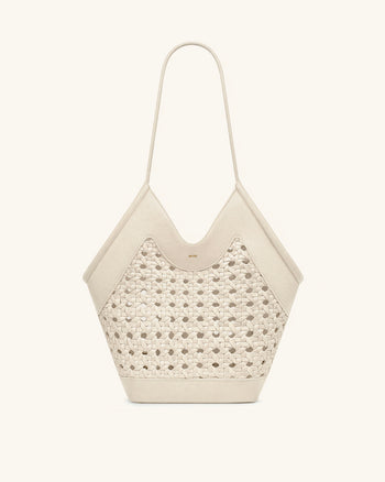 Sac fourre-tout à empiècement tissé Maribel - Ivoire
