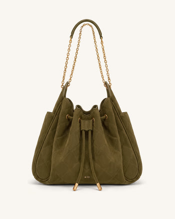 Rowan Sac seau matelassé à chaîne en faux suède - Vert olive