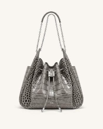 Rowan Sac seau à cordon de serrage froncé avec chaîne - Crocodile gris