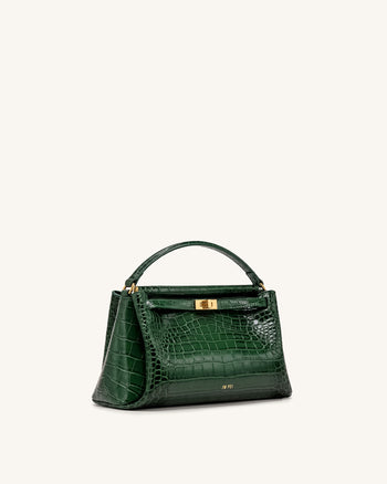 Carmen Sac à main à poignée supérieure - Effet croco vert forêt