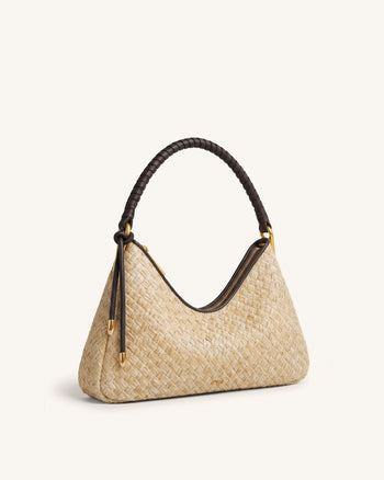 Lorena Sac porté épaule en faux paille - Marron