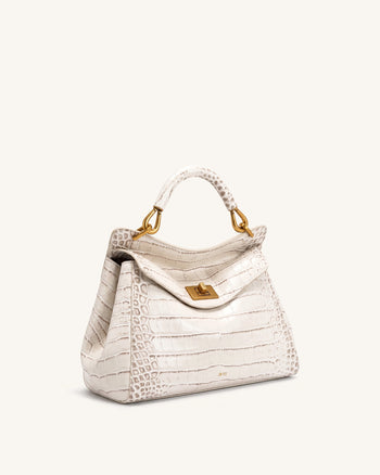 Lucia Sac classique à poignée supérieure - Effet croco blanc cassé