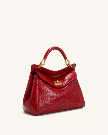 Lucia Sac à main classique à poignée supérieure - Effet croco bordeaux