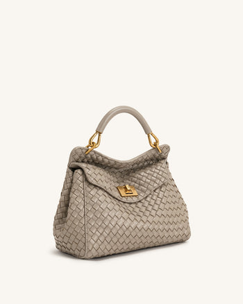 Lucia Sac à main classique tissé à poignée supérieure - Gris boue