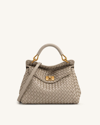 Lucia Sac à main classique tissé à poignée supérieure - Gris boue