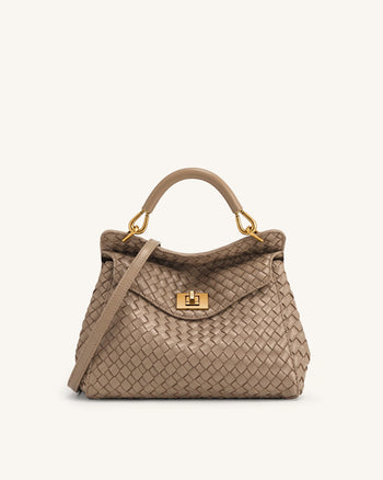 Lucia Sac à main classique tissé à poignée supérieure - Taupe