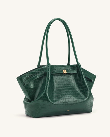 Hana Grand sac cabas aspect crocodile - Vert
