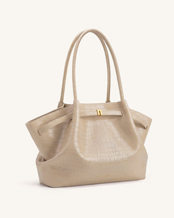 Hana Grand sac cabas aspect crocodile - Gris éléphant
