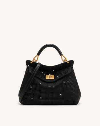 Lucia Sac classique à poignée supérieure en cristal artificiel - Noir
