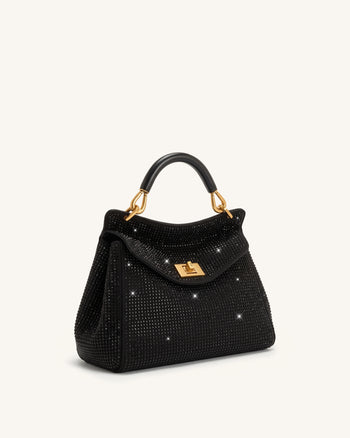 Lucia Sac classique à poignée supérieure en cristal artificiel - Noir