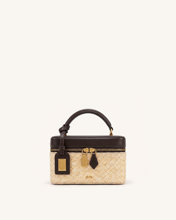 Cleo Sac à poignée supérieure carré en paille synthétique - Marron