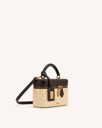 Cleo Sac à poignée supérieure carré en paille synthétique - Marron
