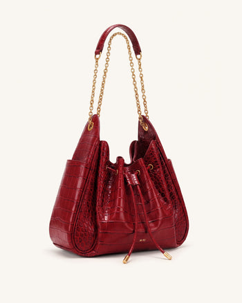 Rowan Sac seau à cordon de serrage froncé avec chaîne - Crocodile rouge foncé