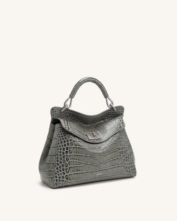 Lucia Sac à main classique à poignée supérieure - Effet croco gris