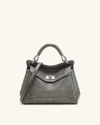 Lucia Sac à main classique à poignée supérieure - Effet croco gris