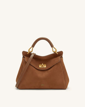 Lucia Sac à main classique en faux daim à poignée supérieure - Marron rouge foncé