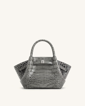 Hana Mini sac cabas - Effet croco gris