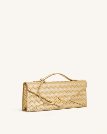 Celeste Sac à main enveloppe texturé tressé - Or champagne