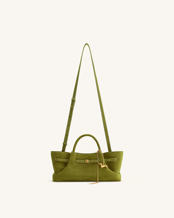 Maeve Sac cabas en faux daim avec breloque en métal représentant un teckel - Vert olive