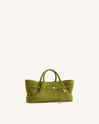 Maeve Sac cabas en faux daim avec breloque en métal représentant un teckel - Vert olive