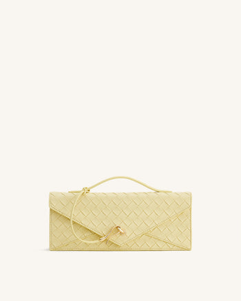 Celeste Sac à main enveloppe à anse supérieure, à texture tissée - Jaune
